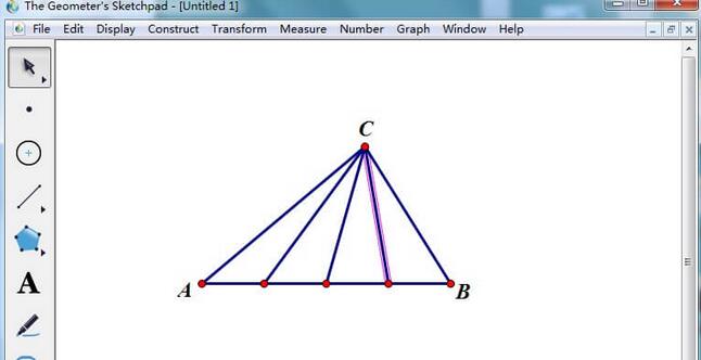 幾何畫(huà)板進(jìn)行四等分三角形的一邊操作方法截圖