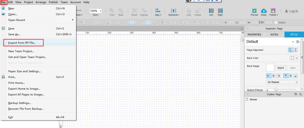 Axure RP 8.0導(dǎo)入RP文件的操作步驟截圖