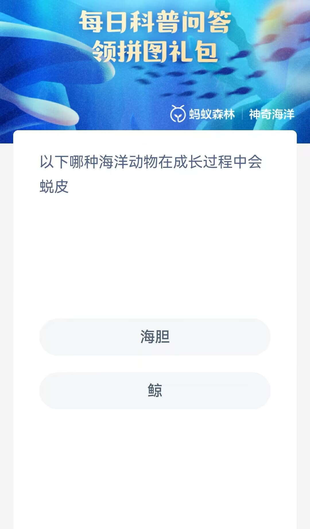 《支付寶》神奇海洋科普10月27日答案2023